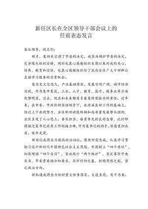 新任区长在全区领导干部会议上的任前表态发言.docx
