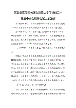 某县委宣传部长在全县传达学习党的二十届三中全会精神会议上的发言1.docx