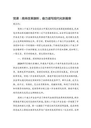 （党课宣讲稿）三中全会党课：高举改革旗帜奋力谱写现代化新篇章.docx