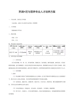 职业技术学院烹调工艺与营养专业人才培养方案.docx