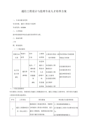 通信工程设计与监理专业人才培养方案.docx