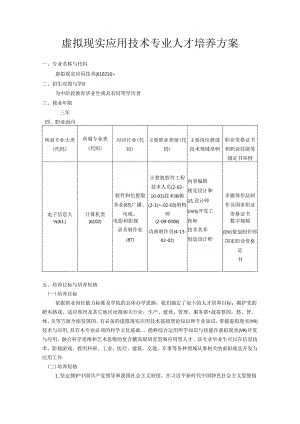 职业技术学校虚拟现实应用技术专业人才培养方案.docx