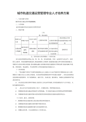 职业技术学校城市轨道交通运营管理专业人才培养方案.docx
