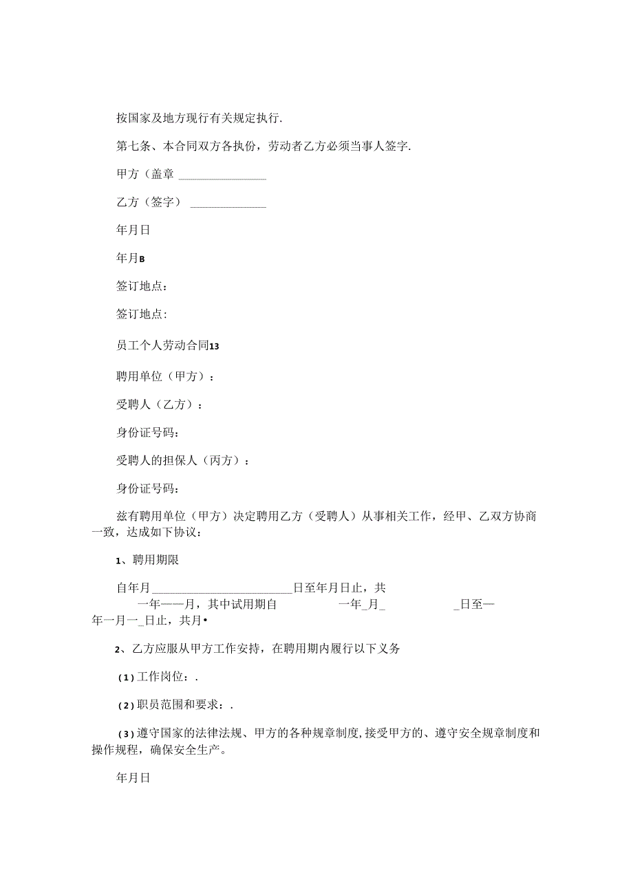 员工个人劳动合同.docx
