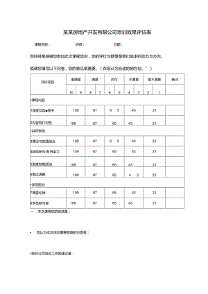 某某房地产开发有限公司培训效果评估表.docx