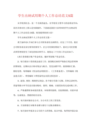 学生出纳试用期个人工作总结范文5篇.docx