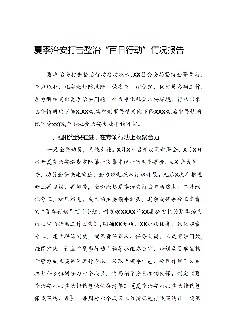 县公安局全力推进2024年夏季治安打击整治行动总结报告十八篇.docx