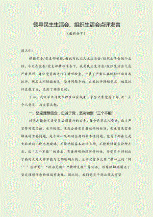 领导民主生活会、组织生活会点评发言（最新分享3篇）.docx