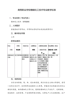 高等职业学校精细化工技术专业教学标准.docx
