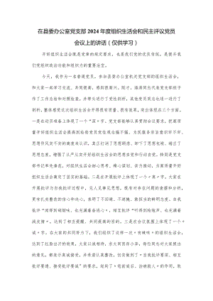在县委办公室党支部2024年度组织生活会和民主评议党员会议上的讲话.docx