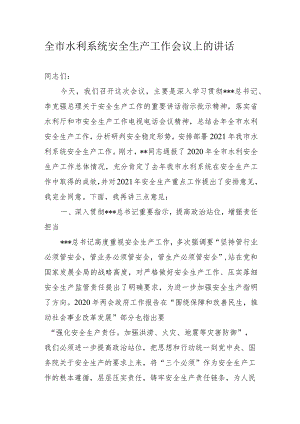 全市水利系统安全生产工作会议上的讲话.docx
