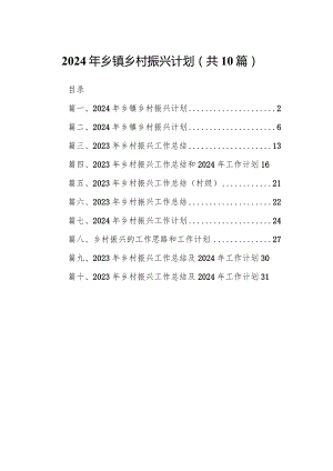 2024年乡镇乡村振兴计划范文10篇（完整版）.docx