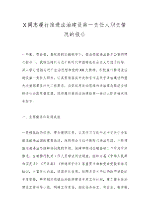 X同志履行推进法治建设第一责任人职责情况的报告.docx