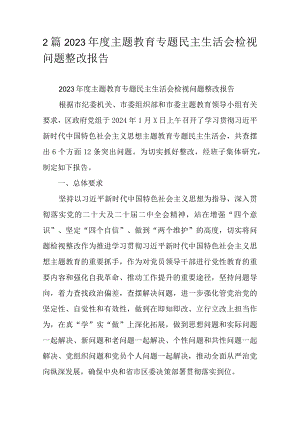 2篇2023年度主题教育专题民主生活会检视问题整改报告.docx