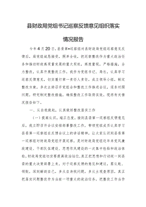 县财政局党组书记巡察反馈意见组织落实情况报告.docx
