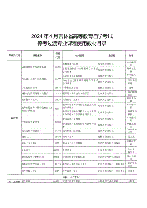 2024年4月吉林省高等教育自学考试停考过渡专业课程使用教材目录.docx