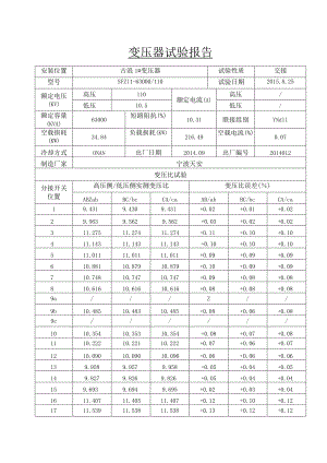 有 载 调 压 变 压 器 试 验 报 告.docx