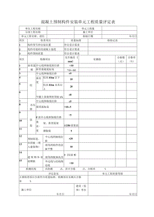 混凝土预制构件安装单元工程质量评定表.docx