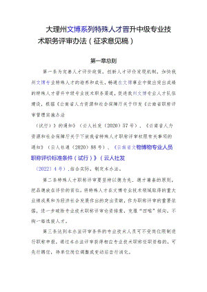 大理州文博系列中级专业技术职称特殊人才申报评审办法(征求意见稿）.docx