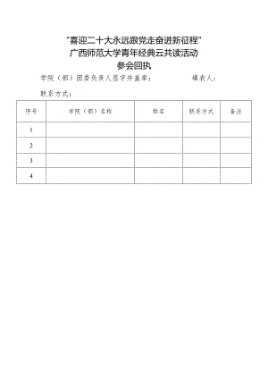 “喜迎二十大永远跟党走奋进新征程”青年经典云共读活动参会回执.docx