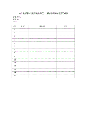 《技术合同认定登记服务规范》（征求意见稿）意见汇总表.docx