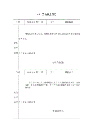 [施工资料]工地安全日记(20).docx