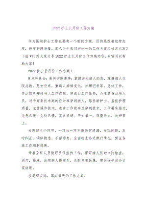 【精品文档】2022护士长月份工作计划（整理版）.docx