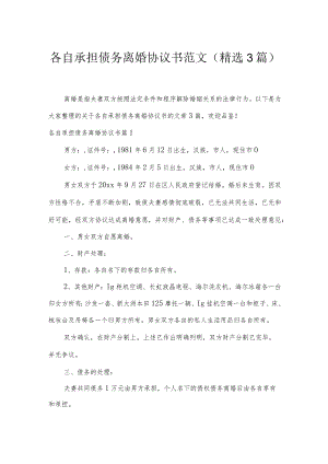各自承担债务离婚协议书范文(精选3篇).docx