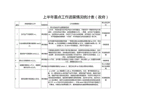 上半年重点工作进展情况统计表（政府）.docx