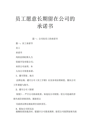 员工愿意长期留在公司的承诺书.docx