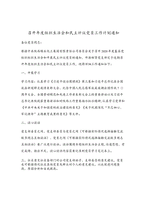 召开年度组织生活会和民主评议党员工作计划通知.docx
