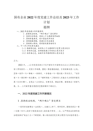 国有企业2022年度党建工作总结及2023年工作计划.docx