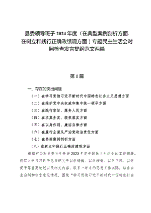 县委领导班子2024年度（在典型案例剖析方面、在树立和践行正确政绩观方面）专题民主生活会对照检查发言提纲范文两篇.docx