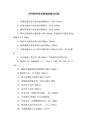 护师职称考试数值类重点归纳.docx