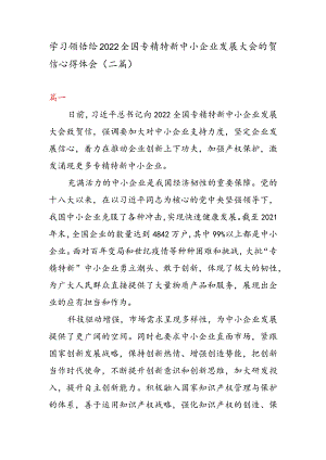 学习领悟给2022全国专精特新中小企业发展大会的贺信心得体会（二篇）.docx