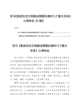 学习《推进生态文明建设需要处理好几个重大关系》心得体会【2篇】.docx