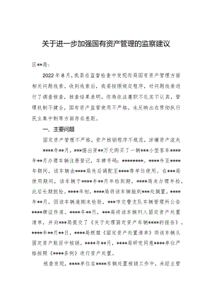 关于进一步加强国有资产管理的监察建议.docx