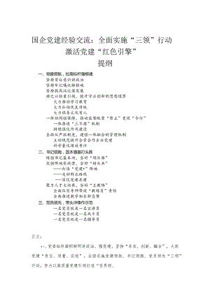 国企党建经验交流：全面实施“三领”行动激活党建“红色引擎”.docx