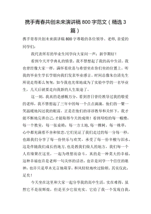 携手青春共创未来演讲稿800字范文(精选3篇).docx