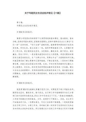 关于专题民主生活会批评意见【六篇】.docx