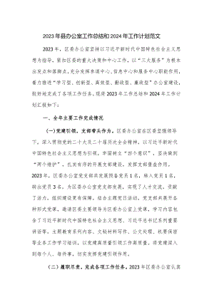 2023年县办公室工作总结和2024年工作计划范文.docx