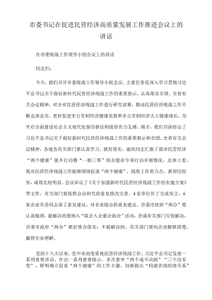 2022年市委书记在促进民营经济高质量发展工作推进会议上的讲话.docx