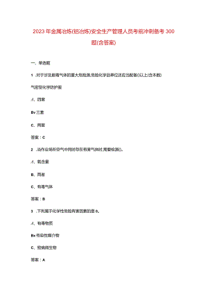 2023年金属冶炼(铝冶炼)安全生产管理人员考前冲刺备考300题（含答案）.docx