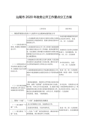 汕尾市2020年政务公开工作要点分工方案.docx