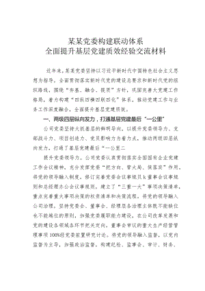 某某党委构建联动体系全面提升基层党建质效经验交流材料.docx