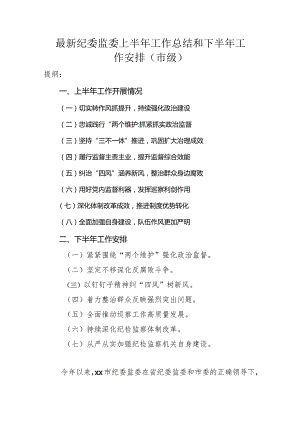 最新纪委监委上半年工作总结和下半年工作安排（市级）.docx