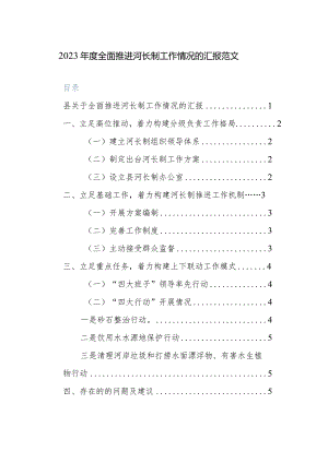 2023年度全面推进河长制工作情况的汇报范文.docx