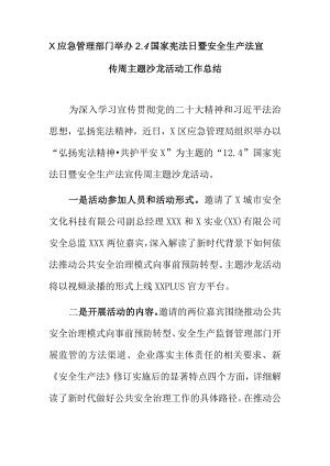X应急管理部门举办2.4国家宪法日暨安全生产法宣传周主题沙龙活动工作总结.docx