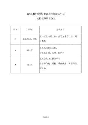 XX市X区妇幼保健计划生育服务中心机构领导职责分工（2024年）.docx