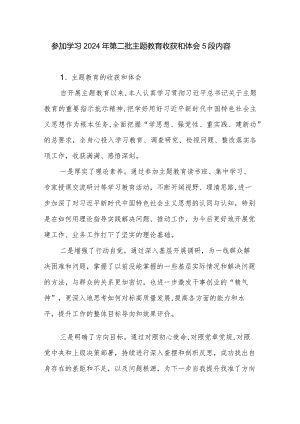 参加学习2024年第二批专题教育收获和体会5段内容.docx